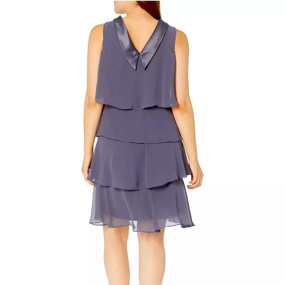 Women’s Formal Dress SLNY Shift Gray Size 18 Jewel Strap Tiered Sleeveless Gown - Picture 4 of 7